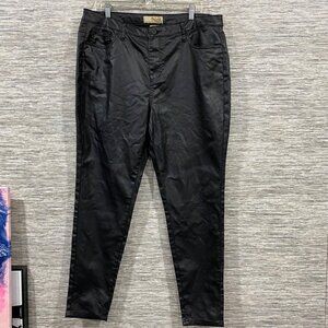 Hybrid & Company Womens Black Faux Leather Plus Pants Size 16 With Pockets